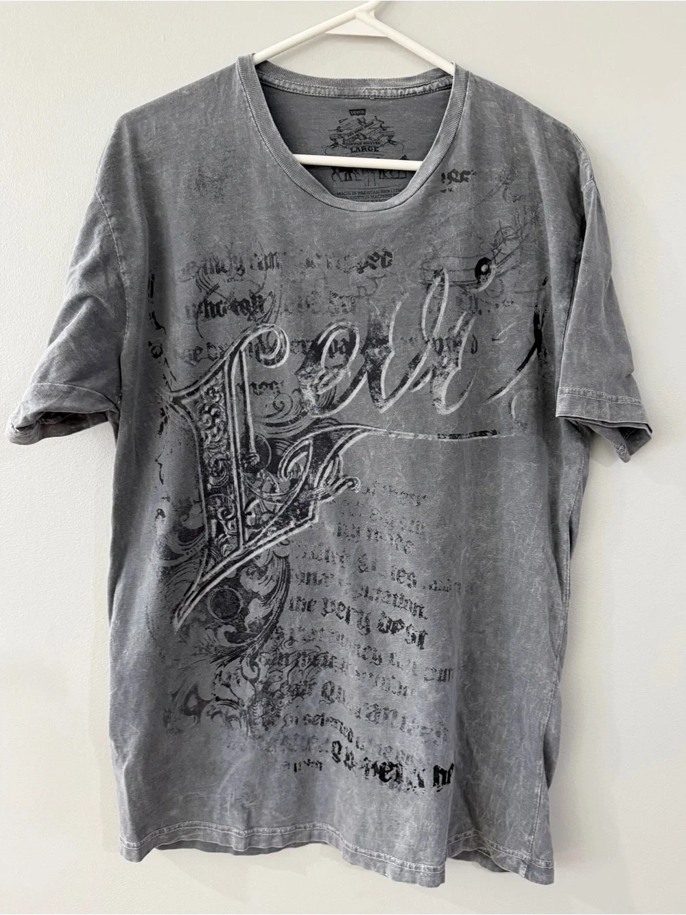 Levi's Gray Distressed Graphic Cotton Crew Neck Short Sleeve Men's Large T-Shirt